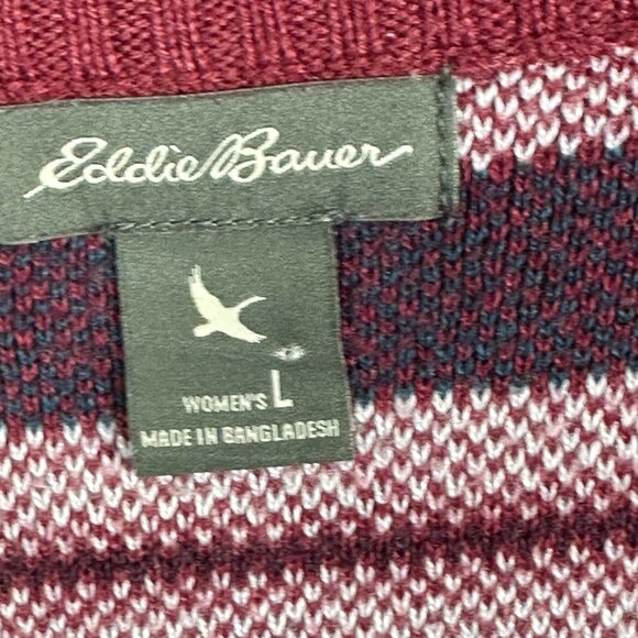 Eddie Bauer Engage Fair‎ Isle Burgundy Purple Quarter Zip Pullover Sweater Large - Picture 4 of 15